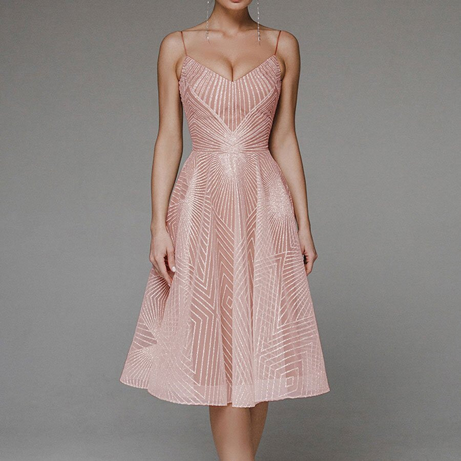Vena fashionable A-line dress with V-neck