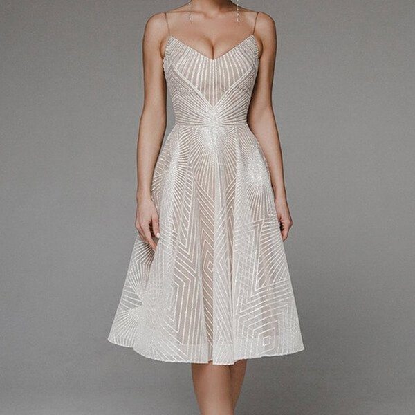 Vena fashionable A-line dress with V-neck
