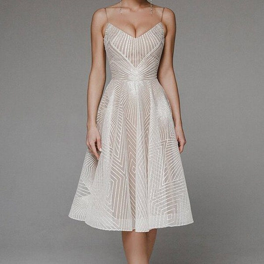 Vena fashionable A-line dress with V-neck
