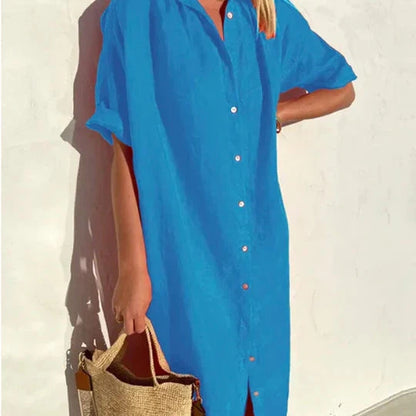 V-neck shirt dress made of single-colored cotton