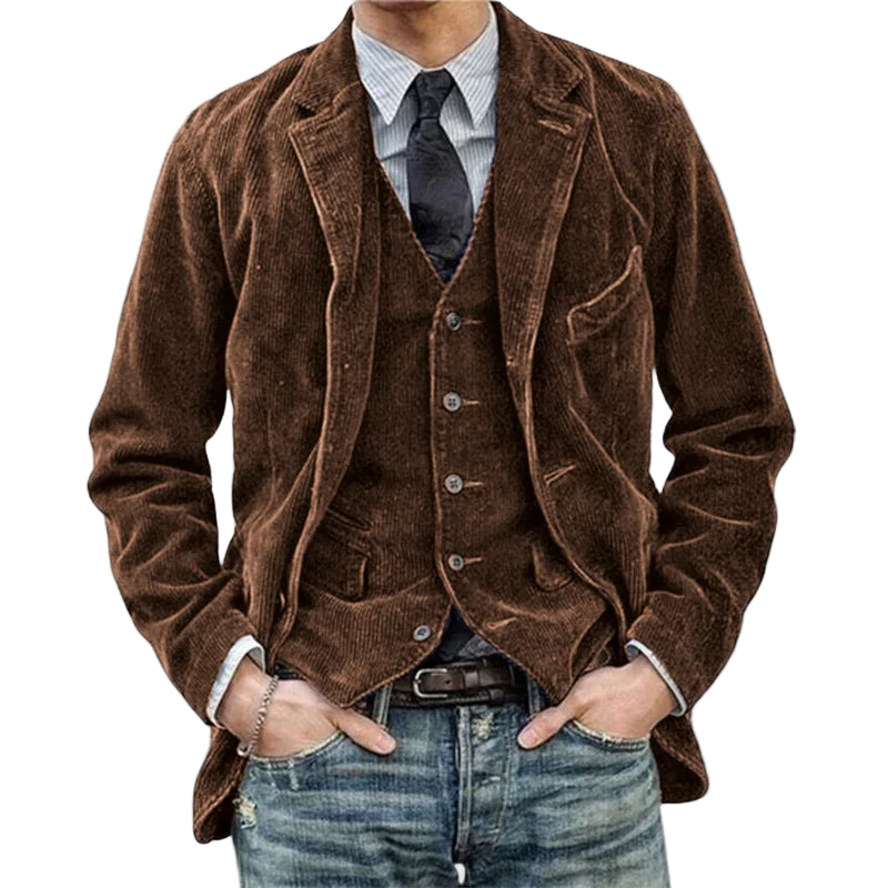 Vintage Corduroy Blazer and Vest Set for Men