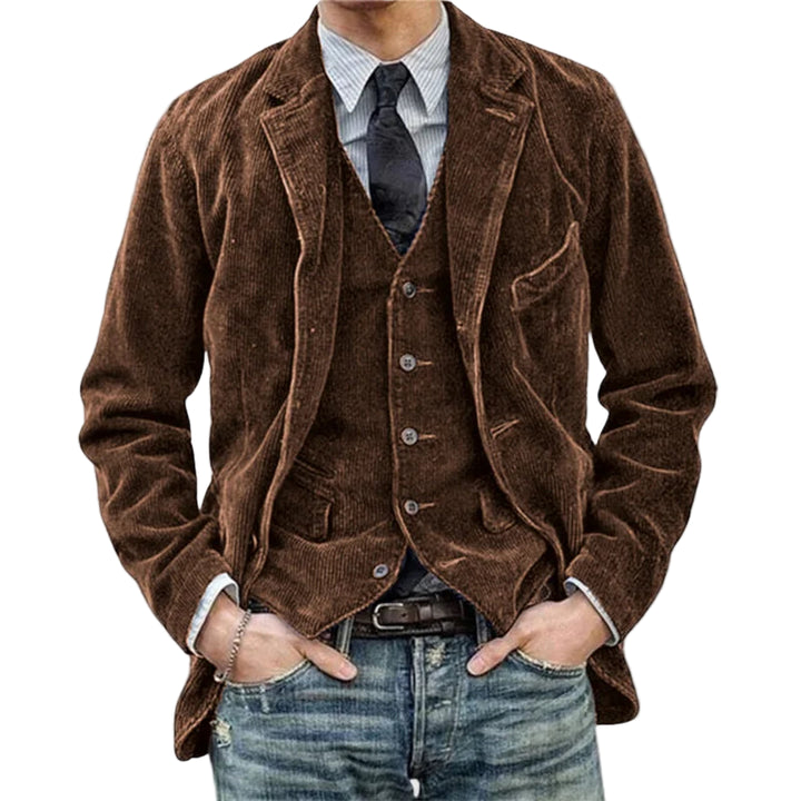 Vintage Corduroy Blazer and Vest Set for Men