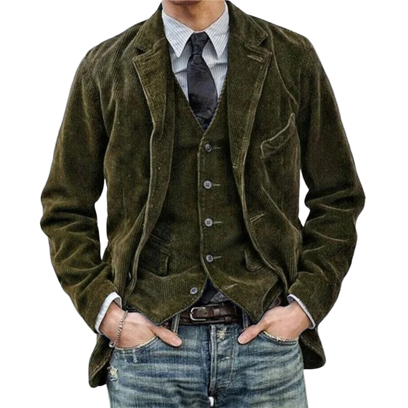 Vintage Corduroy Blazer and Vest Set for Men