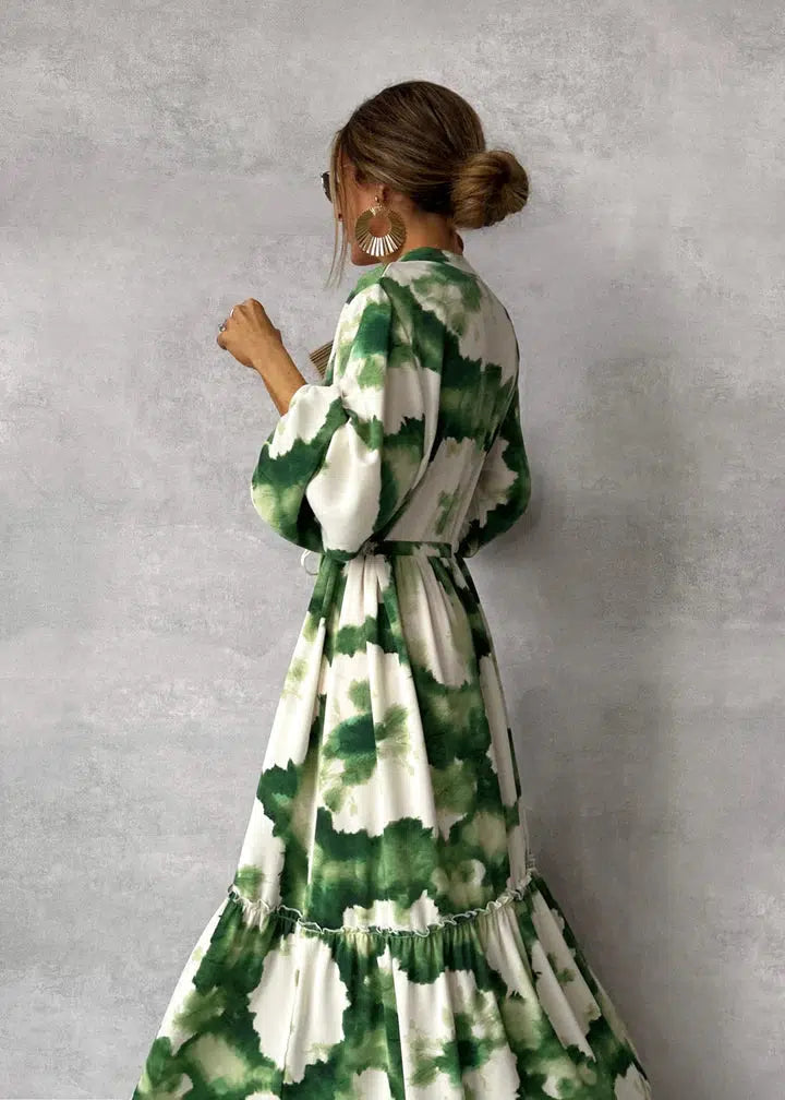 Maxi V-Neck Dress with Long Sleeves for Women