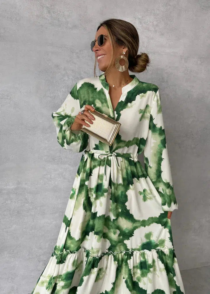 Maxi V-Neck Dress with Long Sleeves for Women