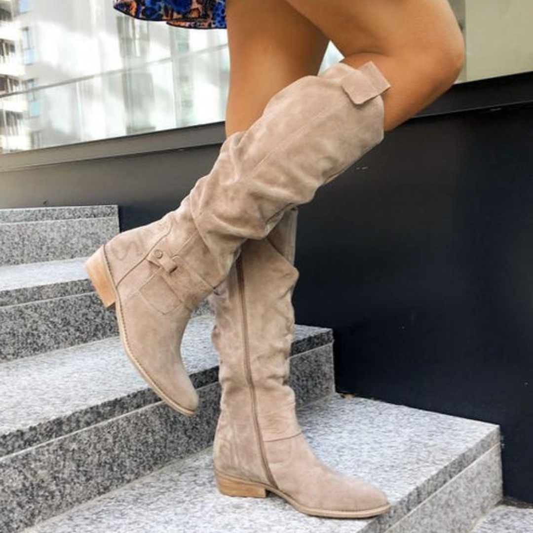 Women's Knee-High Suede Boots with Low Heel