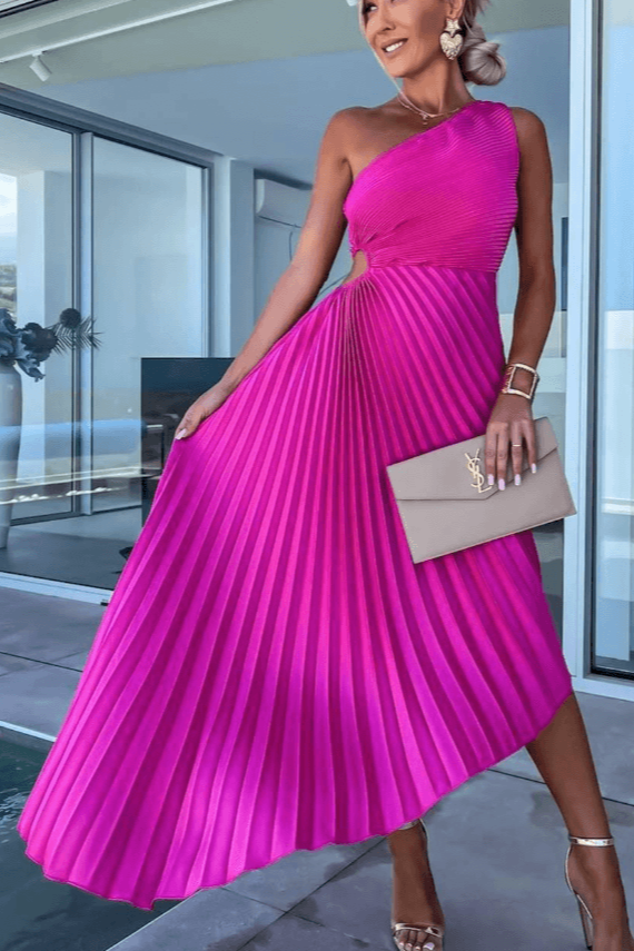 Women’s One-Shoulder Pleated Dress