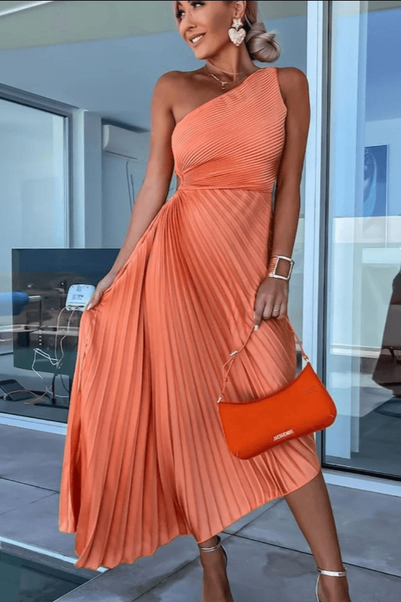 Women’s One-Shoulder Pleated Dress