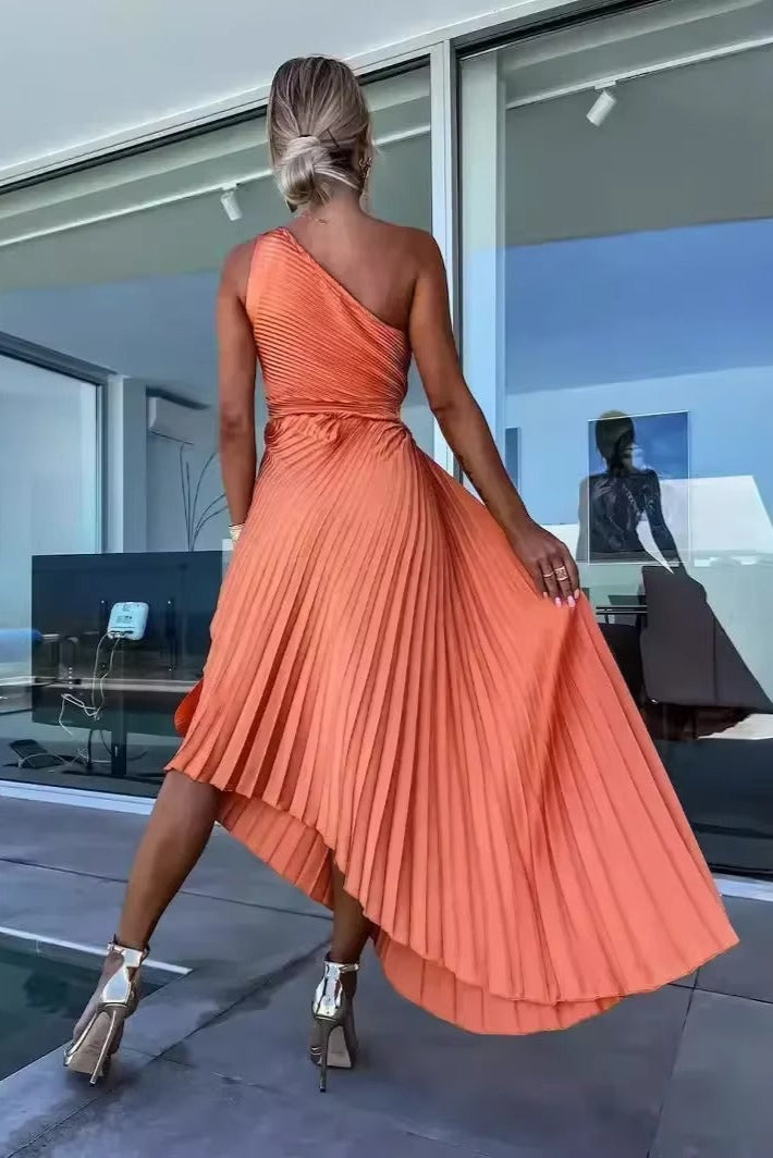 Women’s One-Shoulder Pleated Dress