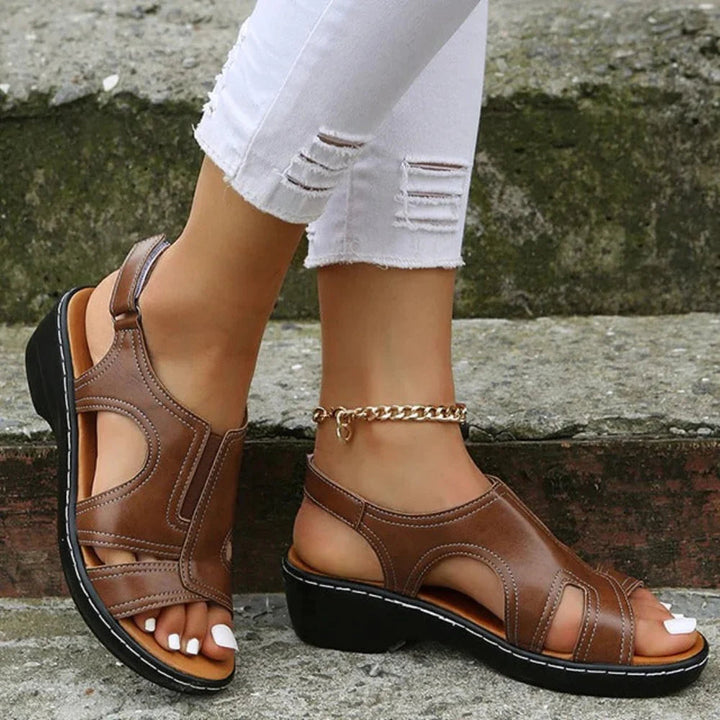 Women's Orthopedic Leather Wedge Sandals for Comfort & Style