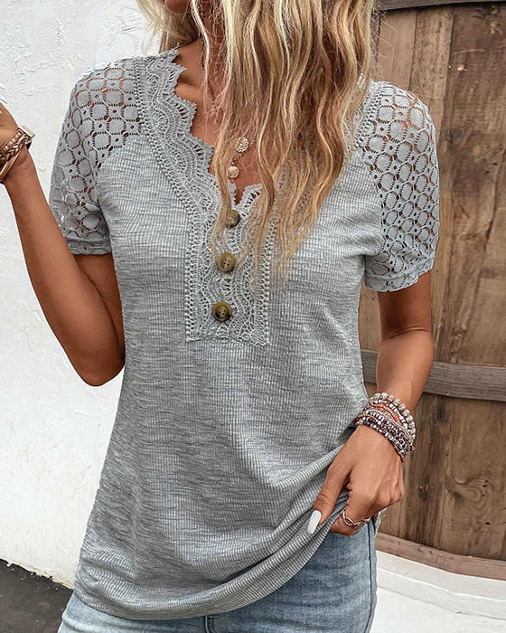 Lace-Accent Short-Sleeve Top Women