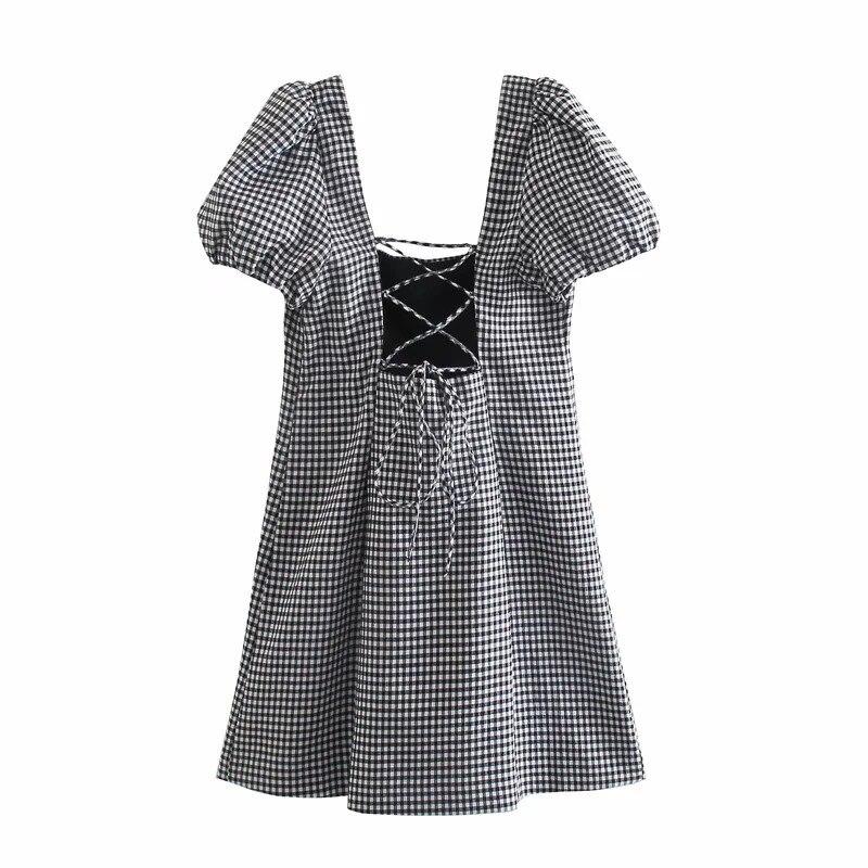 Zarun Puff Sleeve Strappy Cut Out Mini Dress