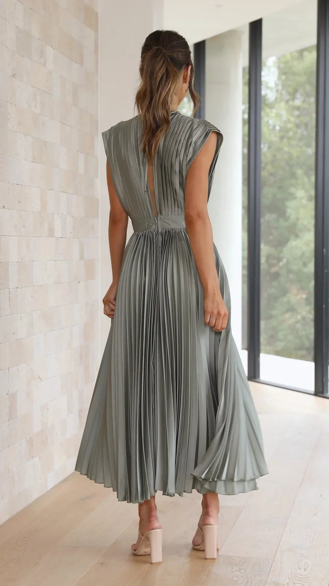 Flurina | Aisha Plunge Midi Dress With Pleats For Elegant Looks