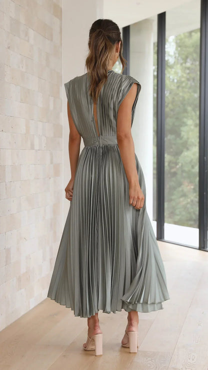 Flurina | Aisha Plunge Midi Dress With Pleats For Elegant Looks