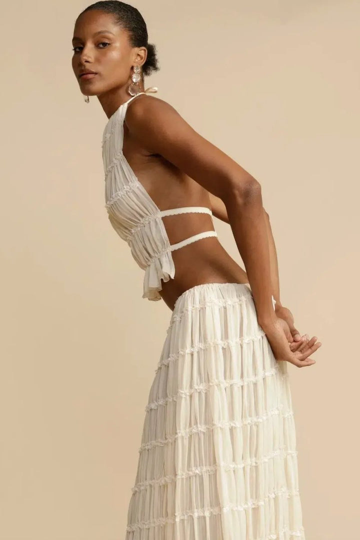 Backless Pleated Dress Set For Women