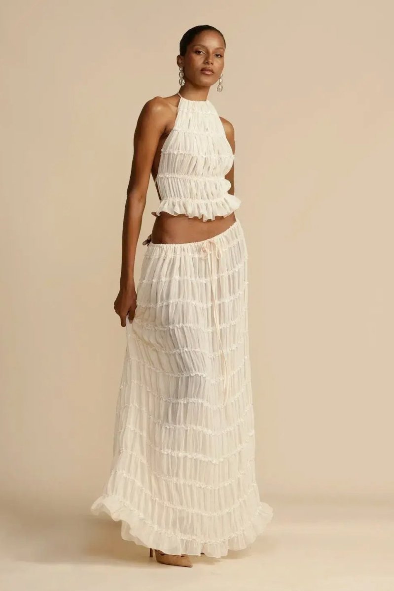 Backless Pleated Dress Set For Women