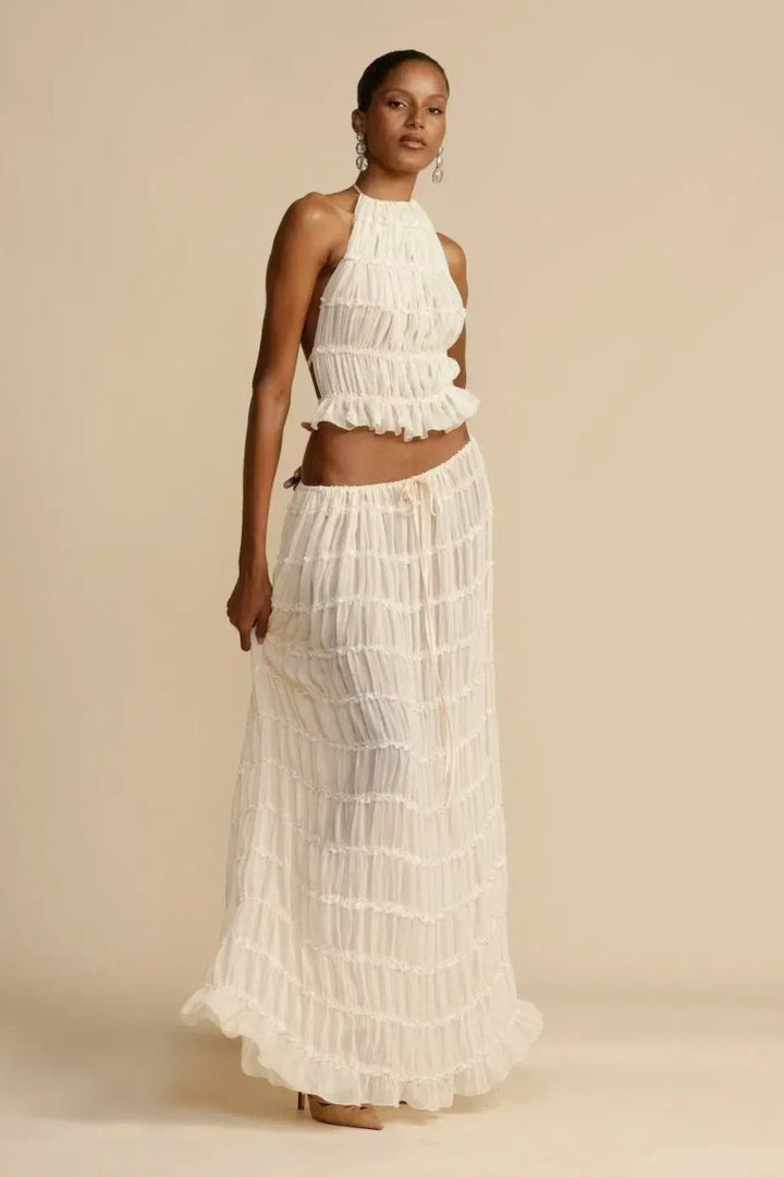 Backless Pleated Dress Set For Women